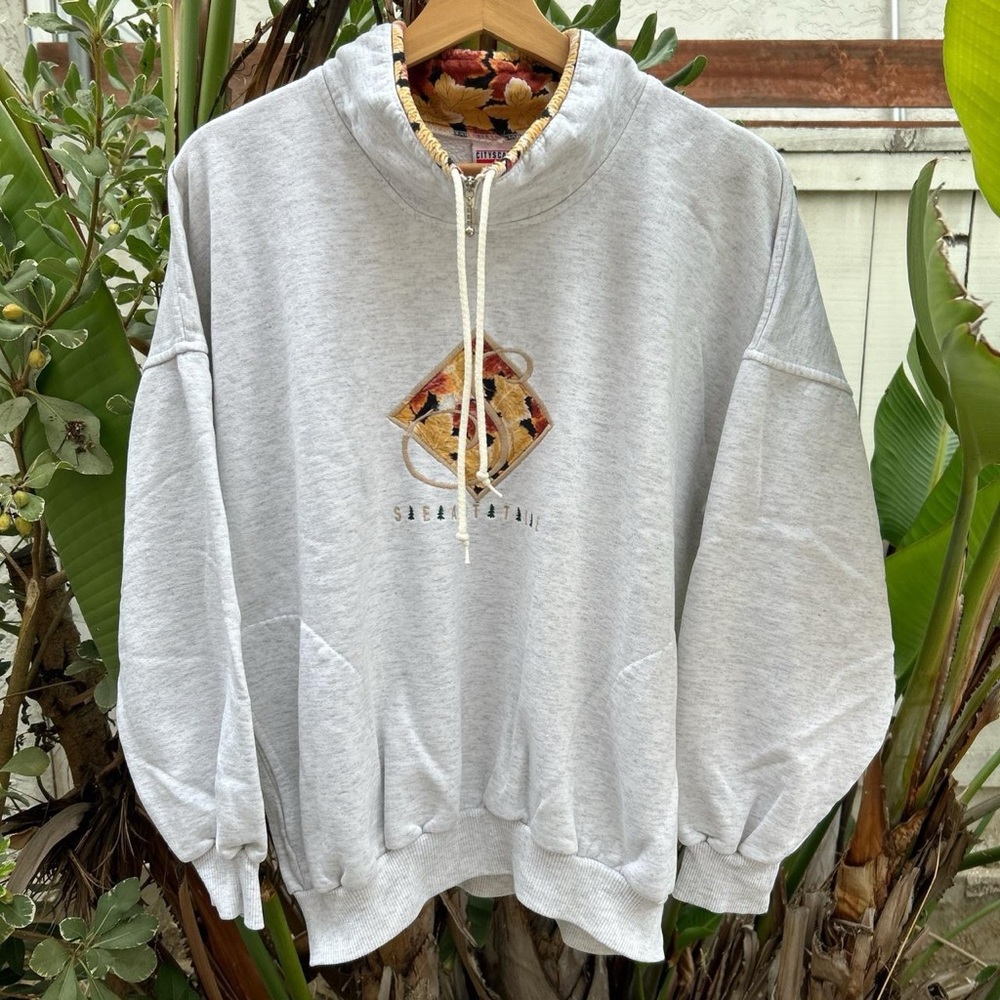 Vintage 1990s Cityscape Canada Seattle Mock Neck Zip Sweatshirt L